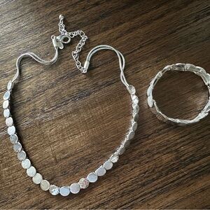 Chico’s Silver Tone Disc Necklace and Bracelet Set